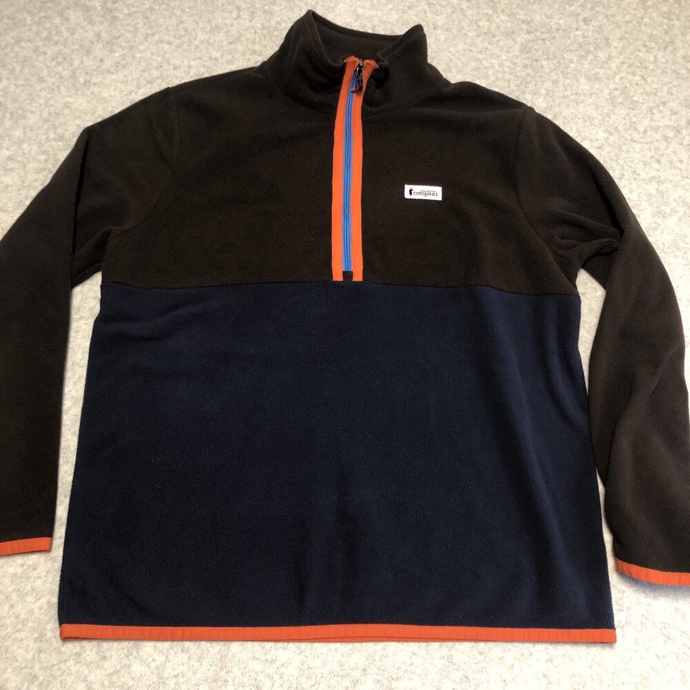 Cotopaxi Sweater Mens Large Blue Orange Brown Fleece 1/4 Zip Pullover Hiking
